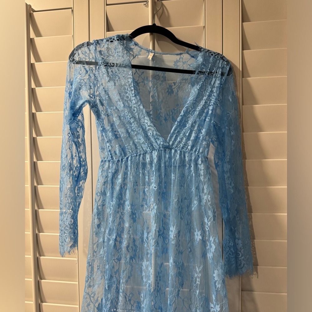 Light Blue Lace Maternity Dress - Picture 5 of 5